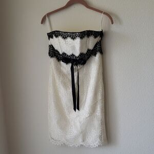 Jessica McClintock Strapless White and Black Lace Dress Mini Length Sz 8